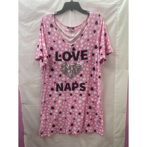 Grumpy & Gorgeous Woman's 3X Pink w Black & White Hearts "Love Naps" Nightshirt